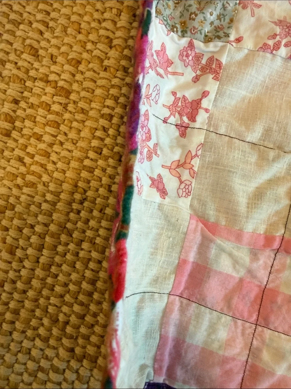 Vintage Patchwork Cotton Quilt with floral back- 36x36